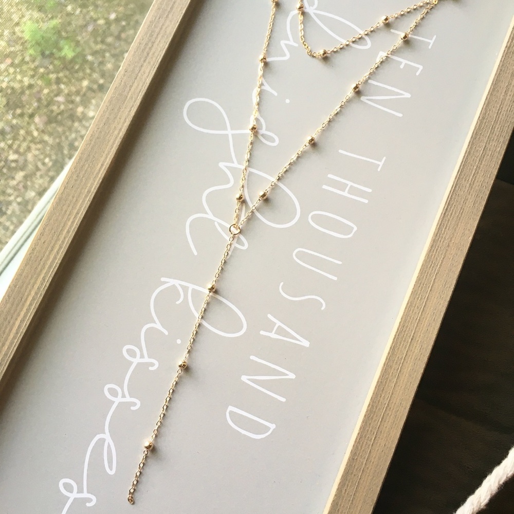 Drop Strand Beaded Layered Gold Choker Necklace - Picture 3 of 3